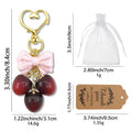Pink Bow Three Cherry Charms Gold Heart Clasp Keychain view 2