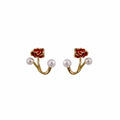Black Rose and Pearl Look Branch Ear Jacket Stud Earrings view 5