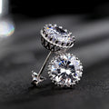 Silver Tone Crown Bezel Round Clear Stone Stud Earrings view 1