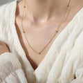 Gold Bezel Station Necklace Clear Crystal Spaced Cable Chain view 6