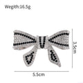 Black Silver Tone Ribbon Bow Crystal Metal Brooch Pin view 3