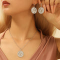 Embossed Portrait Coin Necklace and Earring Jewelry Sets view 5