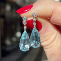 Sea Blue Pear Drop Earrings White Metal Clear Bezel Posts view 2