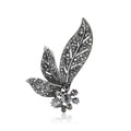 Dark Crystal Leaf Spray Metal Brooch with Floral Cluster view 5