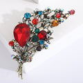 Crystal Flower Bouquet Brooch Black Multicolor Leaf Pin view 2