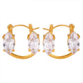 Marquise Clear Glass Open Hoop Earrings Gold Steel view 5