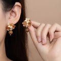 Amber Flower Cluster and Brown Ball Dangle Earrings view 1
