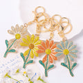 Rhinestone Daisy Flower Keychain Gold Clasp Four Colors view 1