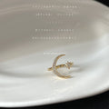 Gold Tone Clear Stone Crescent Moon And Star Open Adjustable Ring view 3