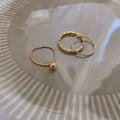 Gold Tone Three Piece Stacking Ring Set Ball Charm Crystal view 2