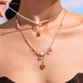 Freshwater Pearl Heart Charm Beaded Necklace Pink Stone Gold view 3