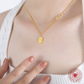 Gold Good Luck Oval Tag Pendant Mixed Chain Necklace view 3
