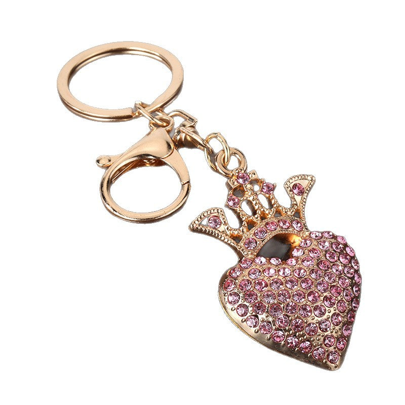Rhinestone Heart Crown Metal Keychain Bag Charm Gift Accessory