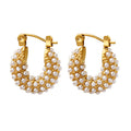 Gold U-Shape Hoop Earrings With Multi-Row Faux Pearls view 5