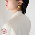 Irregular Oval Hammered Stud Earrings Enamel Rim Gold view 3