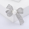 Crystal Ribbon Bow Brooch With Pearl in Gold or Silver Tone view 7