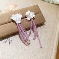 Colorful Flower and Glass Bead Tassel Stud Earrings Five Styles view 7
