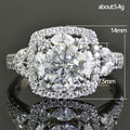 Silver Tone Round Crystal Cushion Halo Ring Statement Jewelry view 5