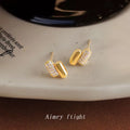 Gold Dual Capsule Mini Stud Earrings Pave Crystal Pair view 4