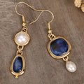 Gold Dual-Tone Blue Stone Pearl Drop Earrings Two Variants view 2