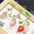 Red Pink and Purple Strawberry Flower Metal Clasp Keychain Set view 3