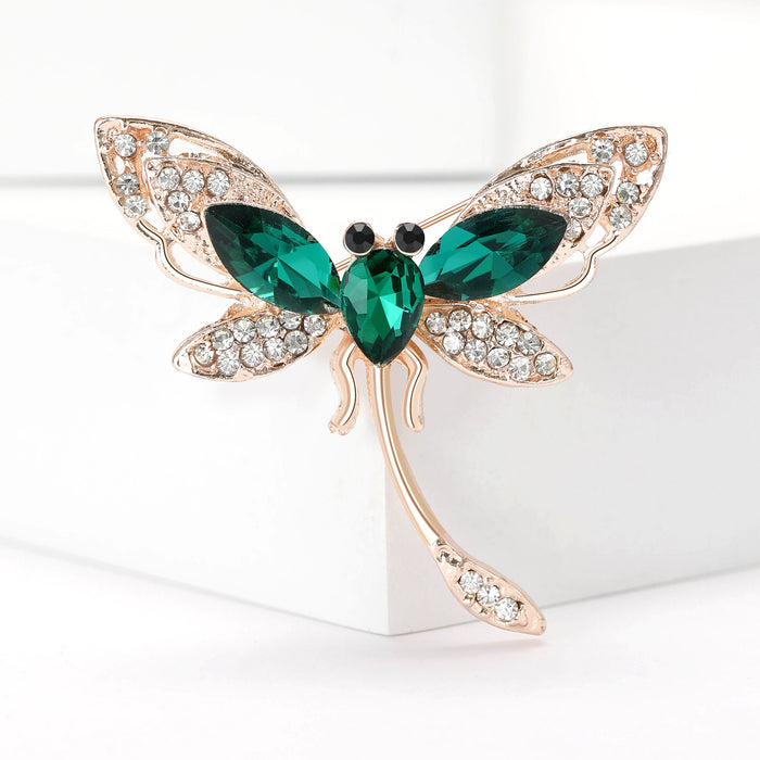 Long Tail Dragonfly Brooch With Large Marquise Crystals
