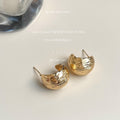 Gold Brush Texture C-Shape Half Hoop Stud Earrings view 3