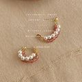 Gold-Tone Strawberry Quartz Pearl Half Hoop Stud Earrings view 1