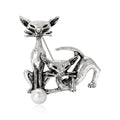 Antique Gold Silver Twin Cats Brooch Pearl Accent Pin view 2