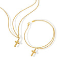 Gold Tone Cross Charm Bracelet Double Chain Lobster Clasp view 5