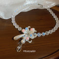 Pastel Beaded Necklace with Floral and Teardrop Pendant Cluster view 4