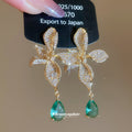 Green Teardrop Crystal Leaf Flower Stud Earrings Jewelry Accessory view 2