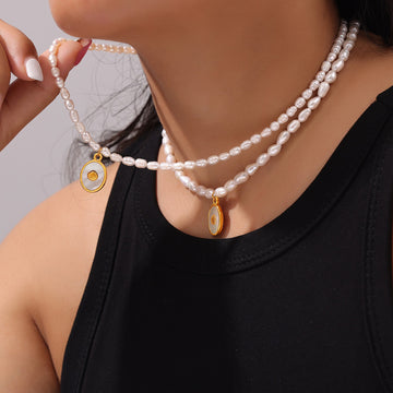 Freshwater Pearl Necklace Gold Shell Disc Pendant Titanium