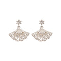 Silver Crystal Fan Drop Stud Earrings with Openwork Ribs view 5