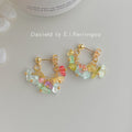 Gold Tone Multicolor Irregular Chip Cluster Small Hoop Earrings view 3