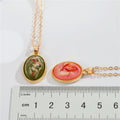 Gold Tone Oval Abstract Floral Pendant Necklaces in Five Colors view 2