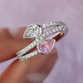 Silver Dual Teardrop Bypass Pave Ring Clear and Pink Stones view 3
