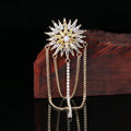 Radiating Crystal Flower Brooch With Layered Chain Fringe view 4