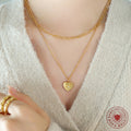 Double Layer Paperclip Heart Zircon Pendant Necklace Steel view 4