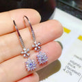 Silver Tone Flower Drop Earrings With Clear Stones view 1