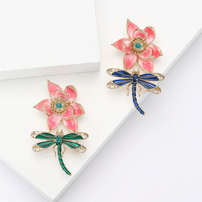 Lotus And Dragonfly Brooch on white background