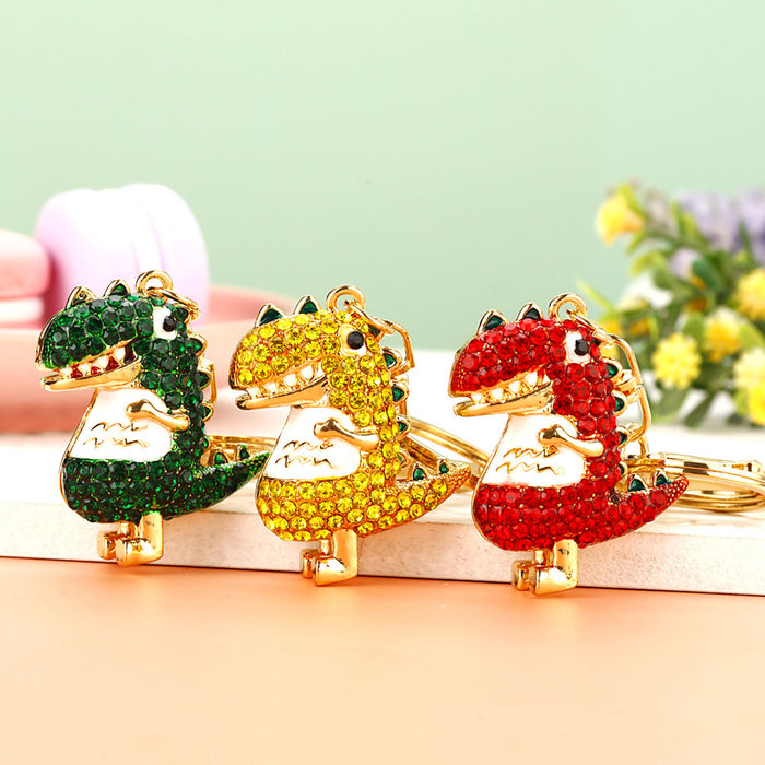 Jeweled Dinosaur Character Keychains in Green, Red and Yellow