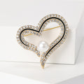 Openwork Double Heart Crystal Brooch with Pearl Accent view 4