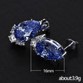 Silver Tone Pear CZ Stud Earrings Pink Royal Light Blue view 5
