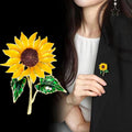 Yellow Gold Tone Sunflower Enamel Metal Brooch Pin view 3
