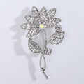 Rhinestone Flower Stem Brooch Clear Crystal Floral Pin view 6