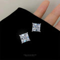 Silver Tone Square Cut Clear Stone Solitaire Stud Earrings For Women view 3