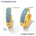 Turquoise Zircon Pave Latch Hoop Earrings Gold Steel Sizes view 8