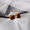 Deep Red Glossy Round Half Hoop Petite Small Stud Earrings view 2