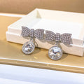 Silver Crystal Bow Drop Earrings Large Round Rivoli Stone view 3